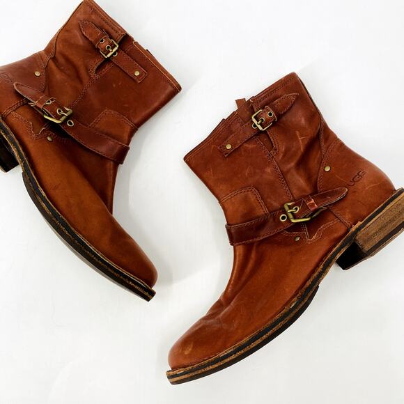 Ugg brown leather sherpa lined boots - Picture 1 of 7